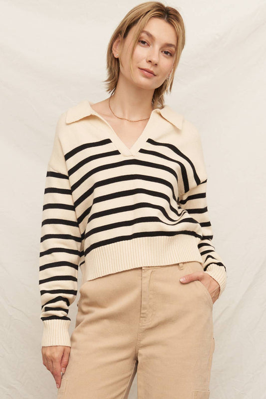 Collared Striped Knit Sweater