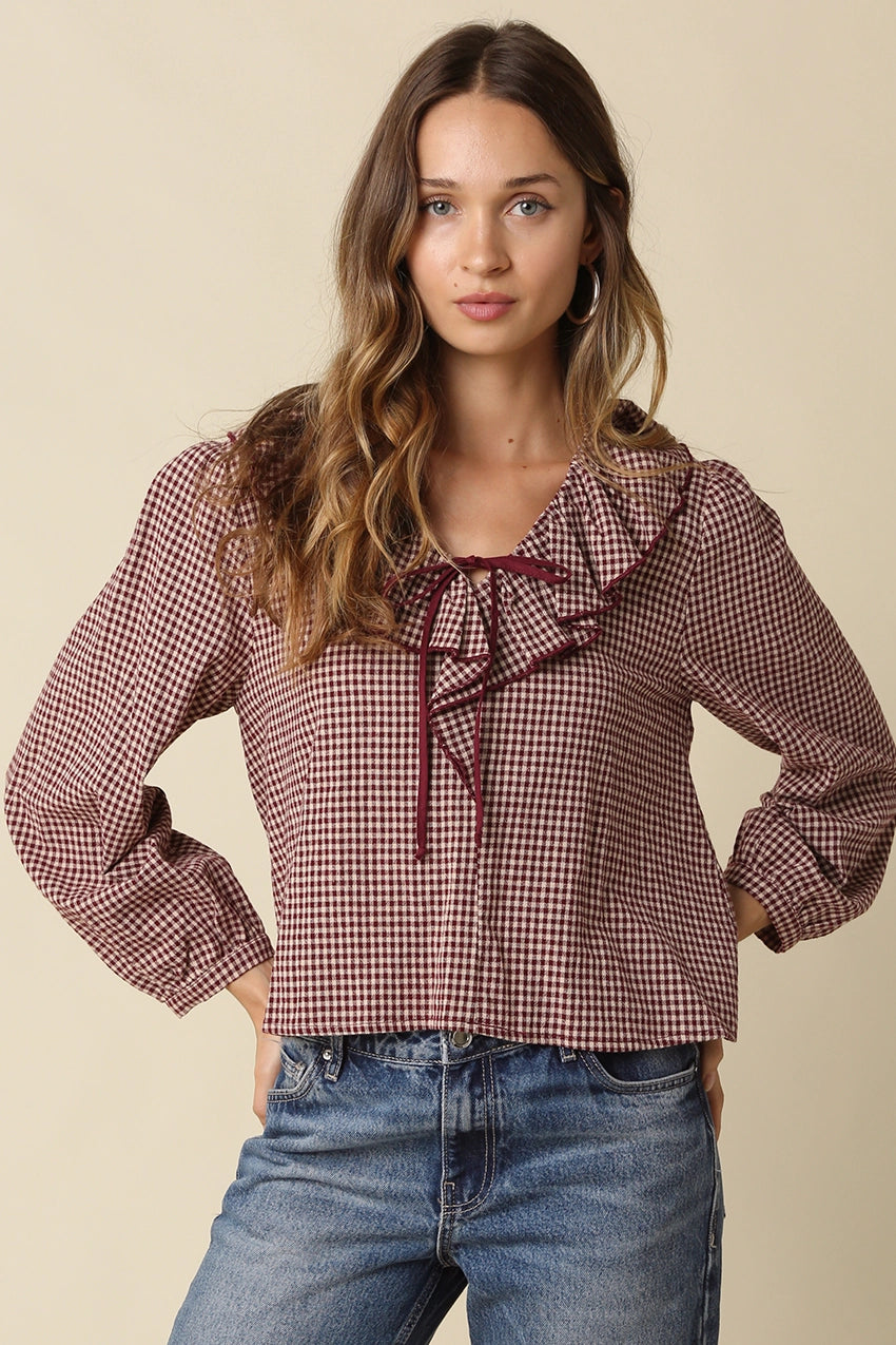 Alexa Gingham Ruffle Blouse