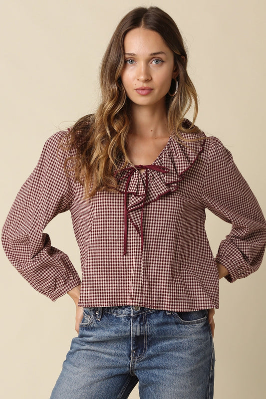 Alexa Gingham Ruffle Blouse