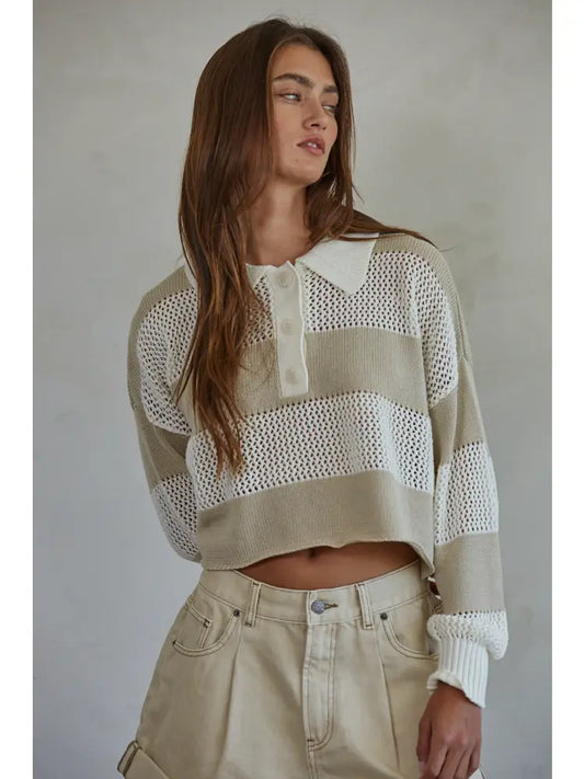Stripe Collar Neck Sweater