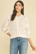 Eyelet & Knit Mixed Cardigan