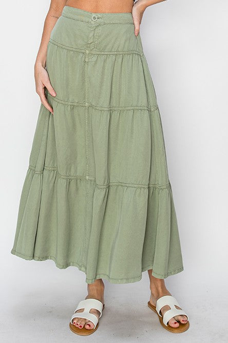 Tiered Long Tencel Skirt