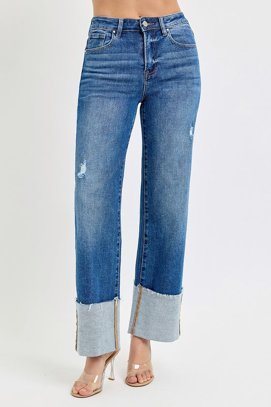 High Rise Wide Cuff Jeans