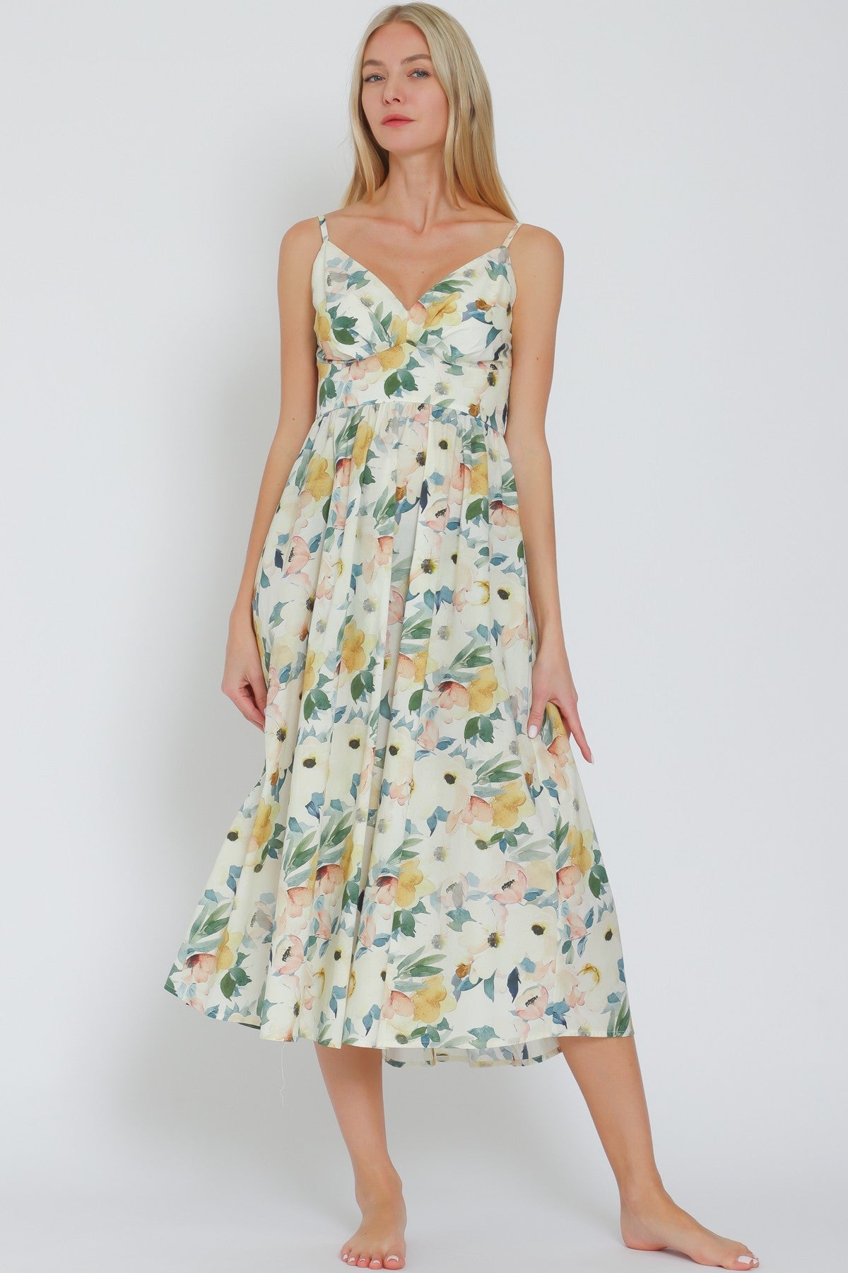 Magnolia Print Midi Dress