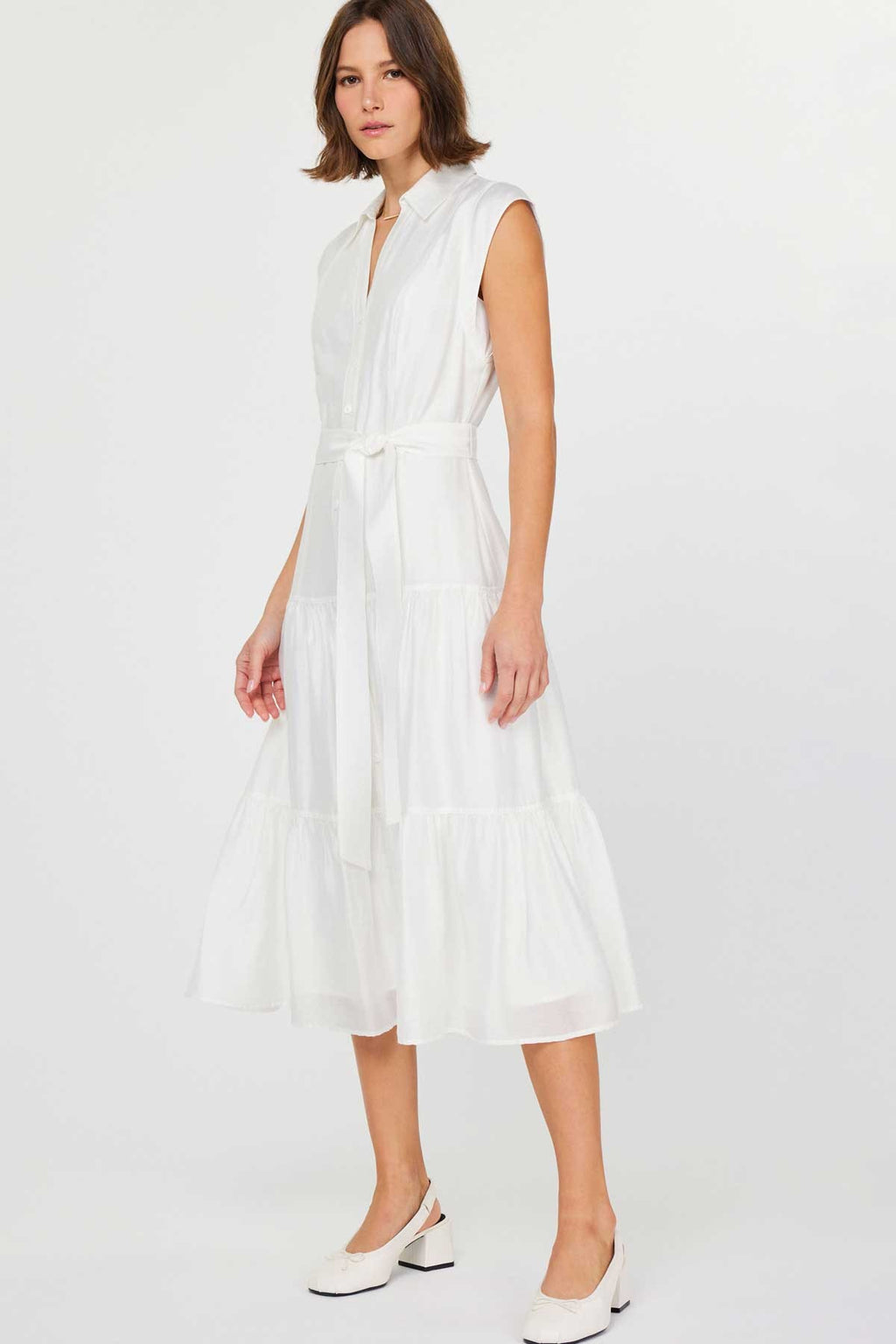 Tiered Button-Down Midi Dress
