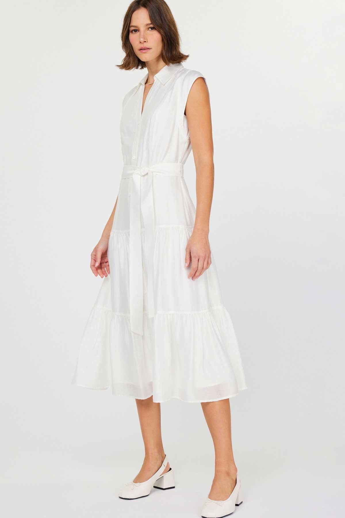 Tiered Button-Down Midi Dress