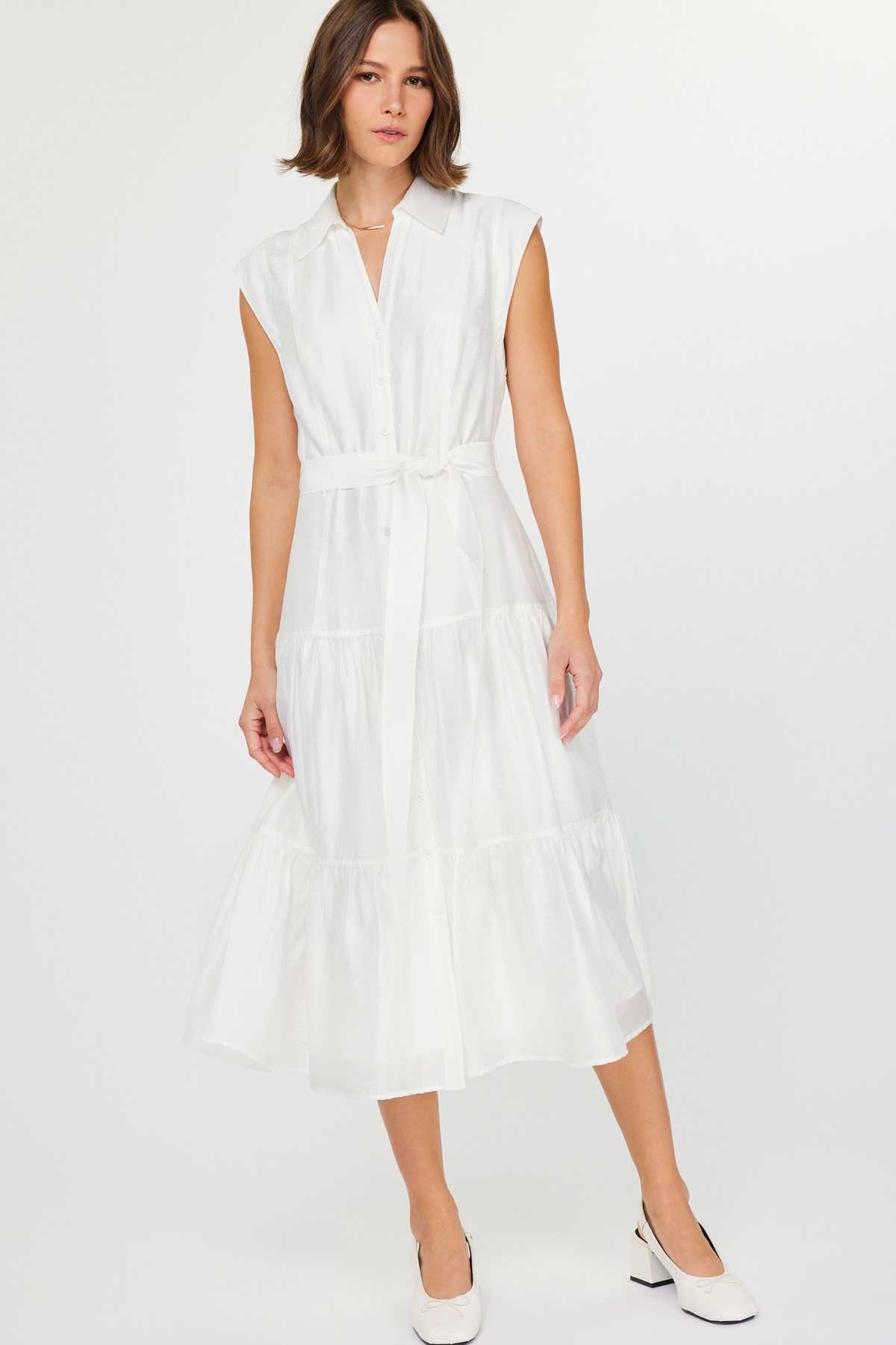 Tiered Button-Down Midi Dress