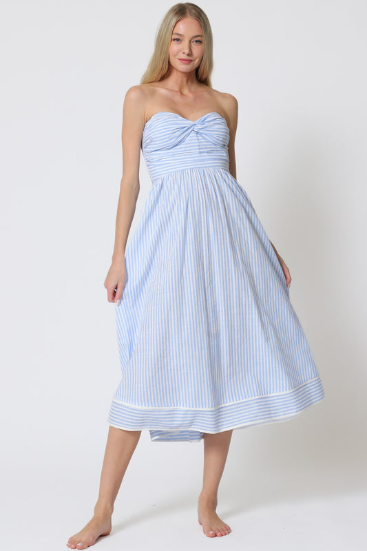 Twist Top Stapless Striped Midi Dress