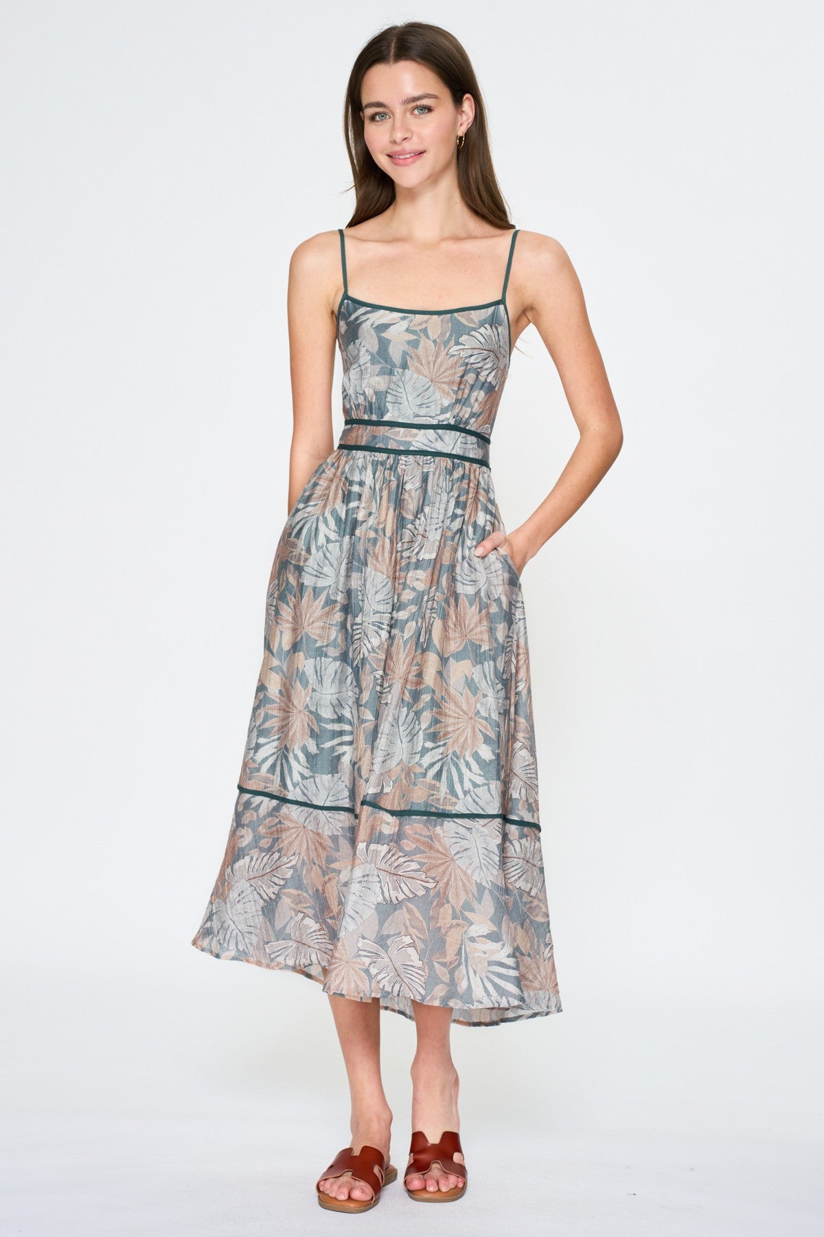 Tropical Leaf Midi Dress