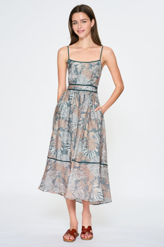 Tropical Leaf Midi Dress