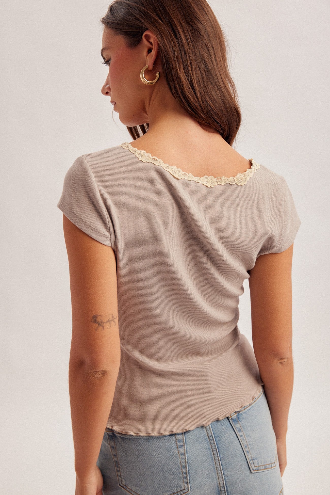 Ribbed Lace Detail Top