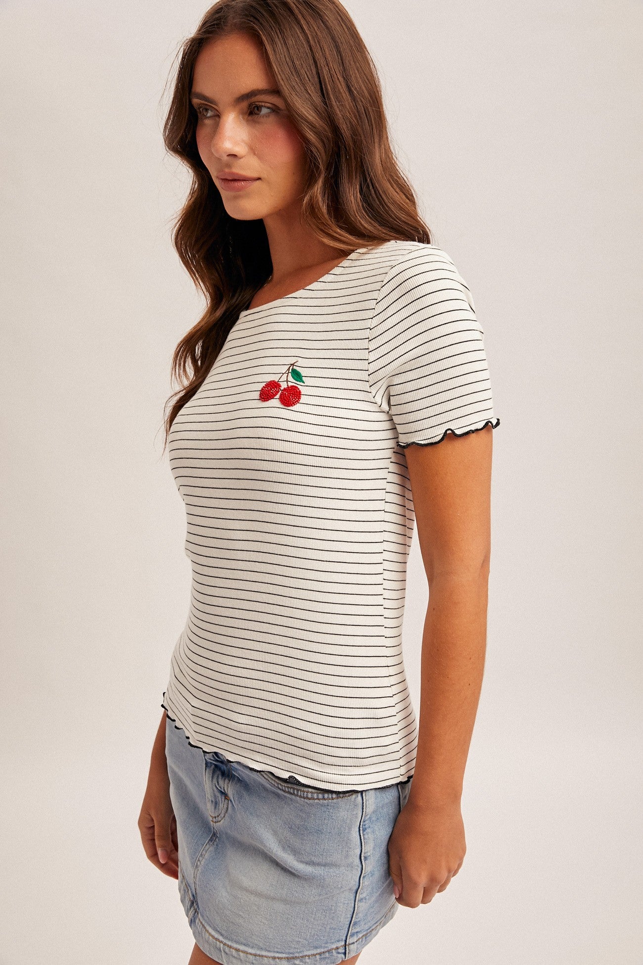 Cherry Bead Striped Tee