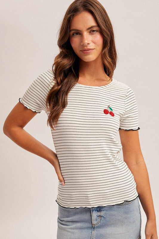 Cherry Bead Striped Tee