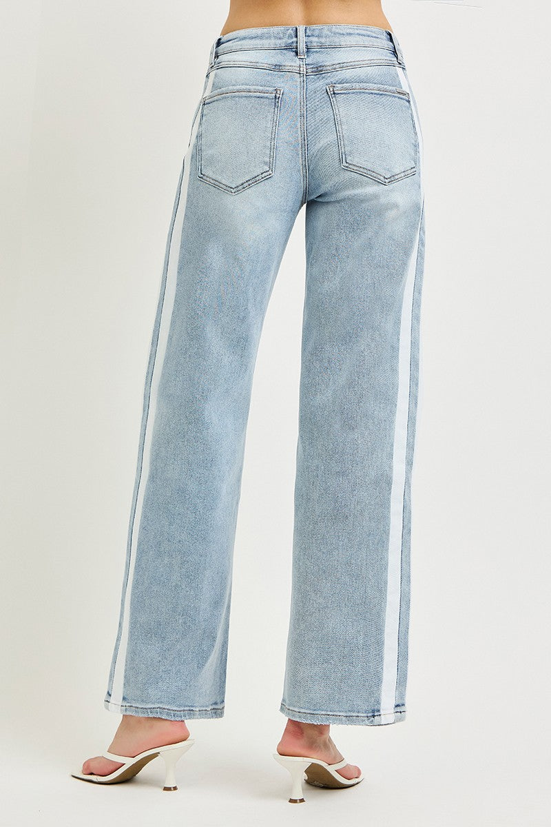 Baggy Drawstring Side Stripe Jeans