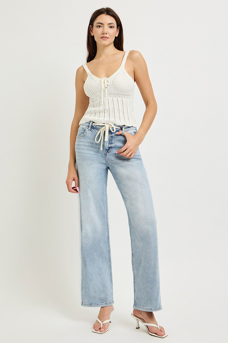 Baggy Drawstring Side Stripe Jeans