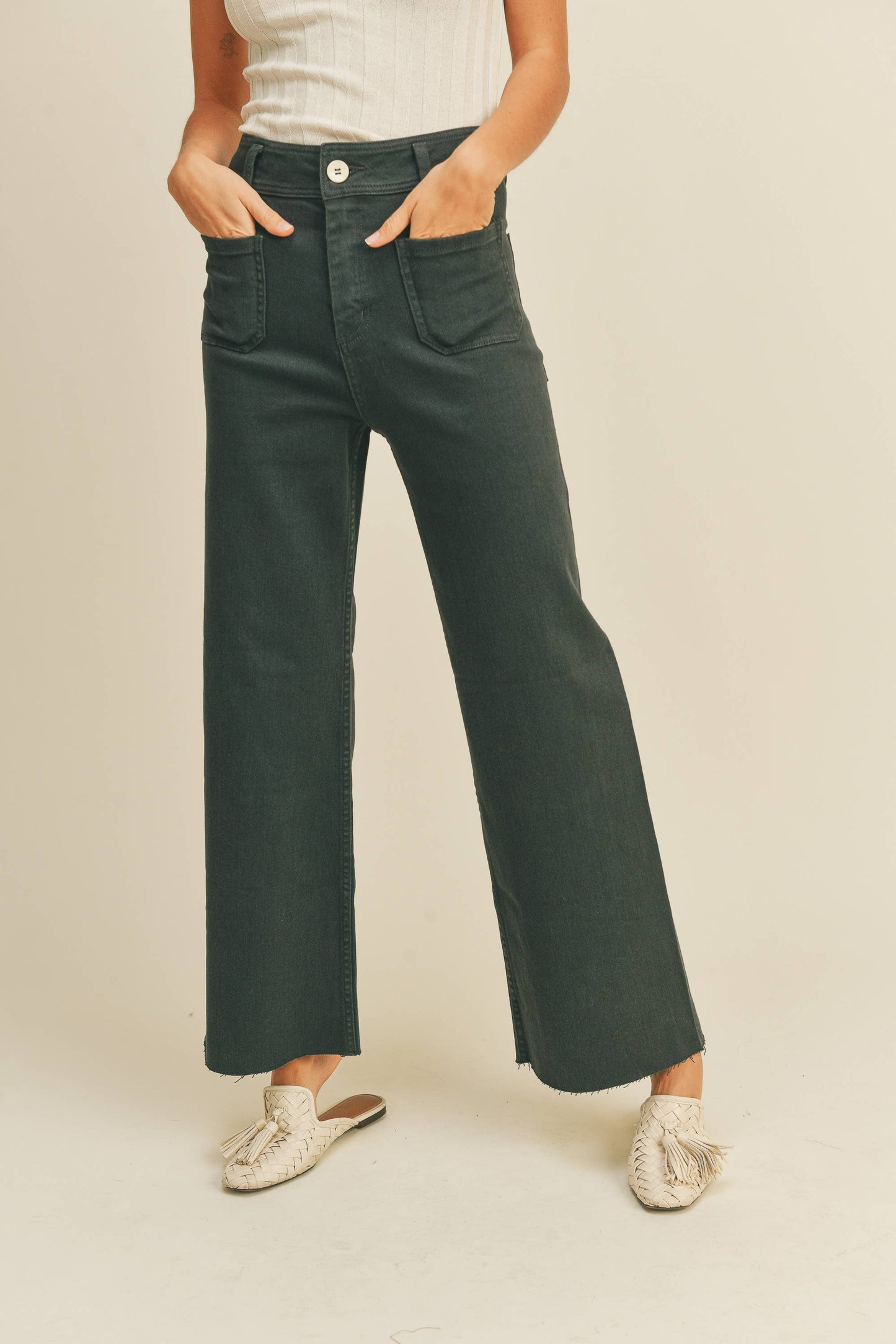 Straight Wide Leg Pants w/Pockets