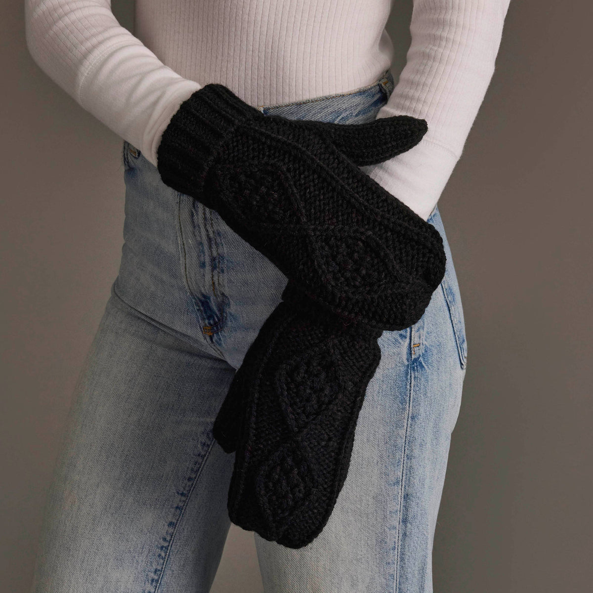 Black Cable Knit Mittens