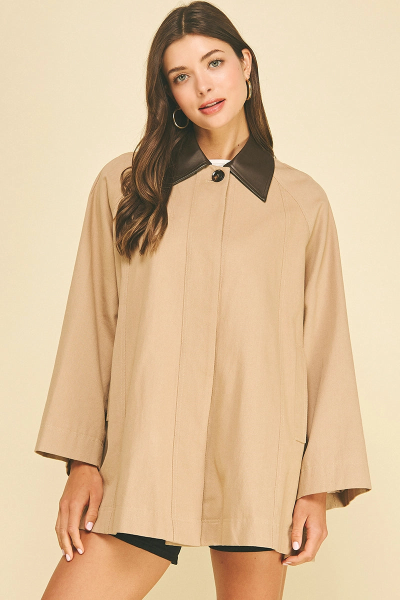 Contrast Collar Trench Coat