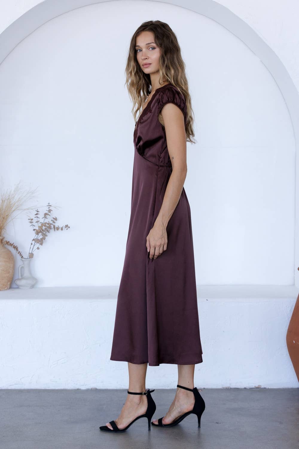 Satin Lace Midi Dress