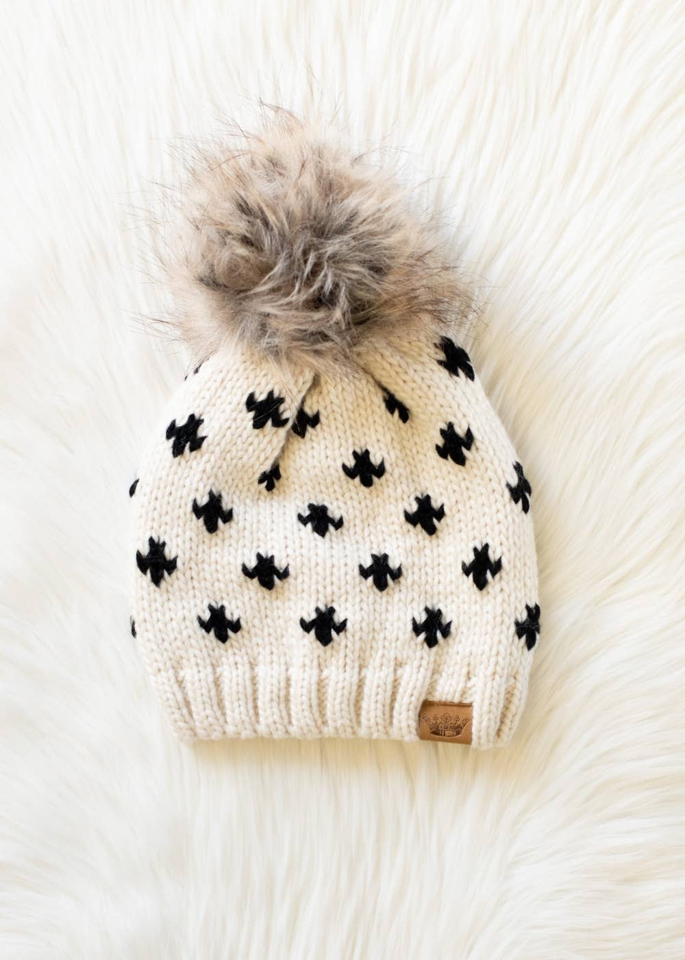 Cream Fleur-De-Lis Pom Hat
