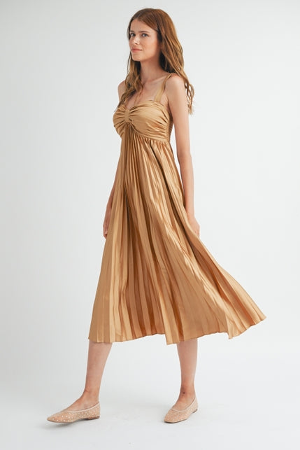 Satin Pleated Midi Dress