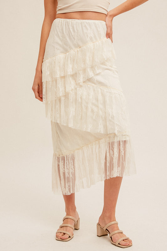 Asymmetrical Tiered Lace Skirt