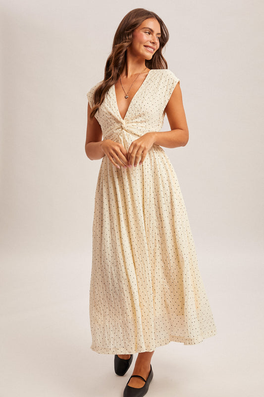 Polka Dot Twisted V-Neck Dress