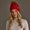 Red Cable Knit Pom Hat