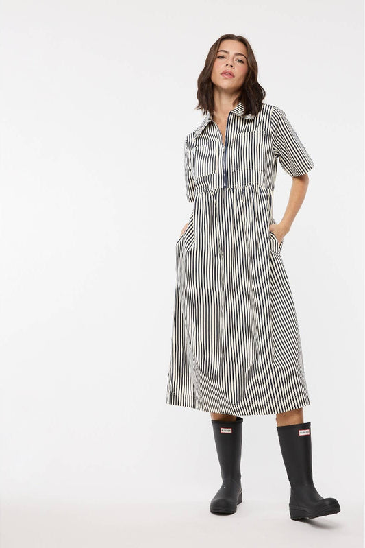 Striped Half-Zip Midi Dress