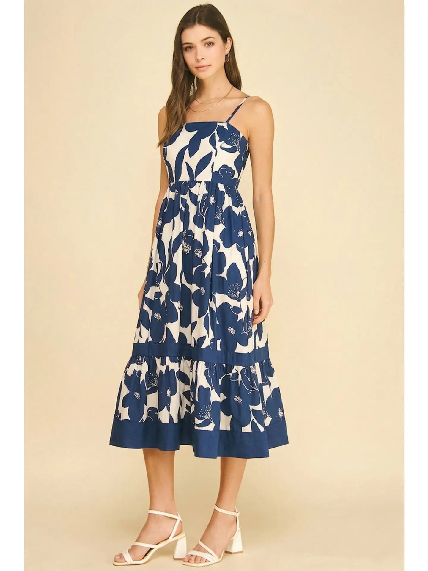 Bold Floral Tiered Midi Dress
