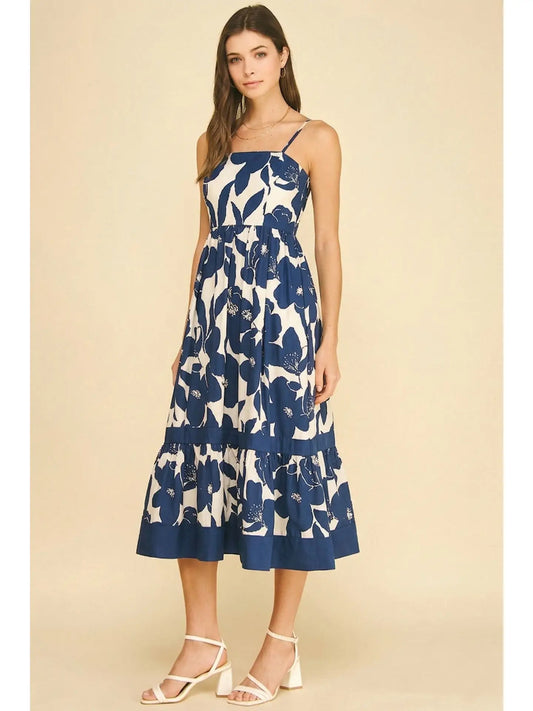 Bold Floral Tiered Midi Dress