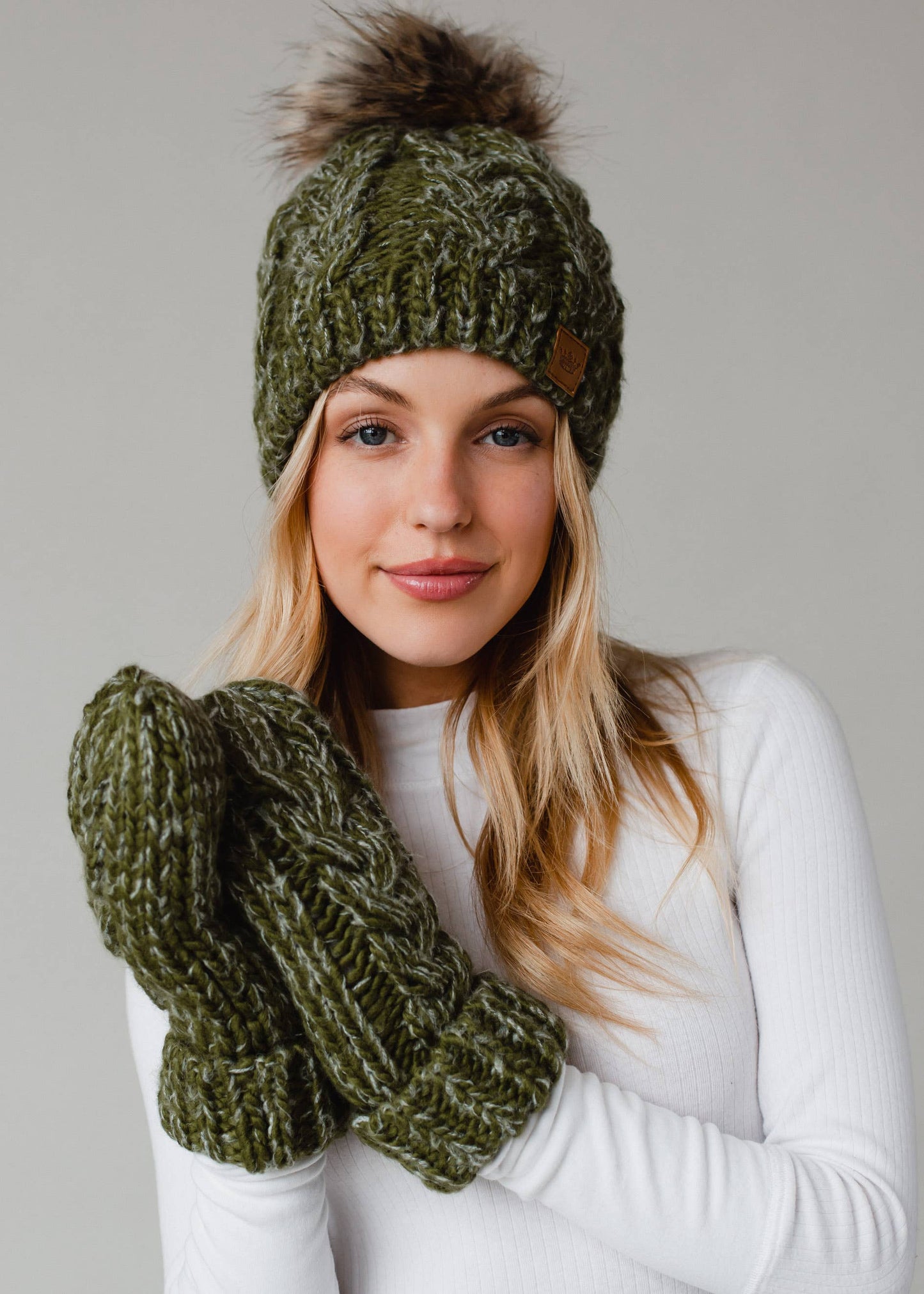 Olive Cable Knit Mittens