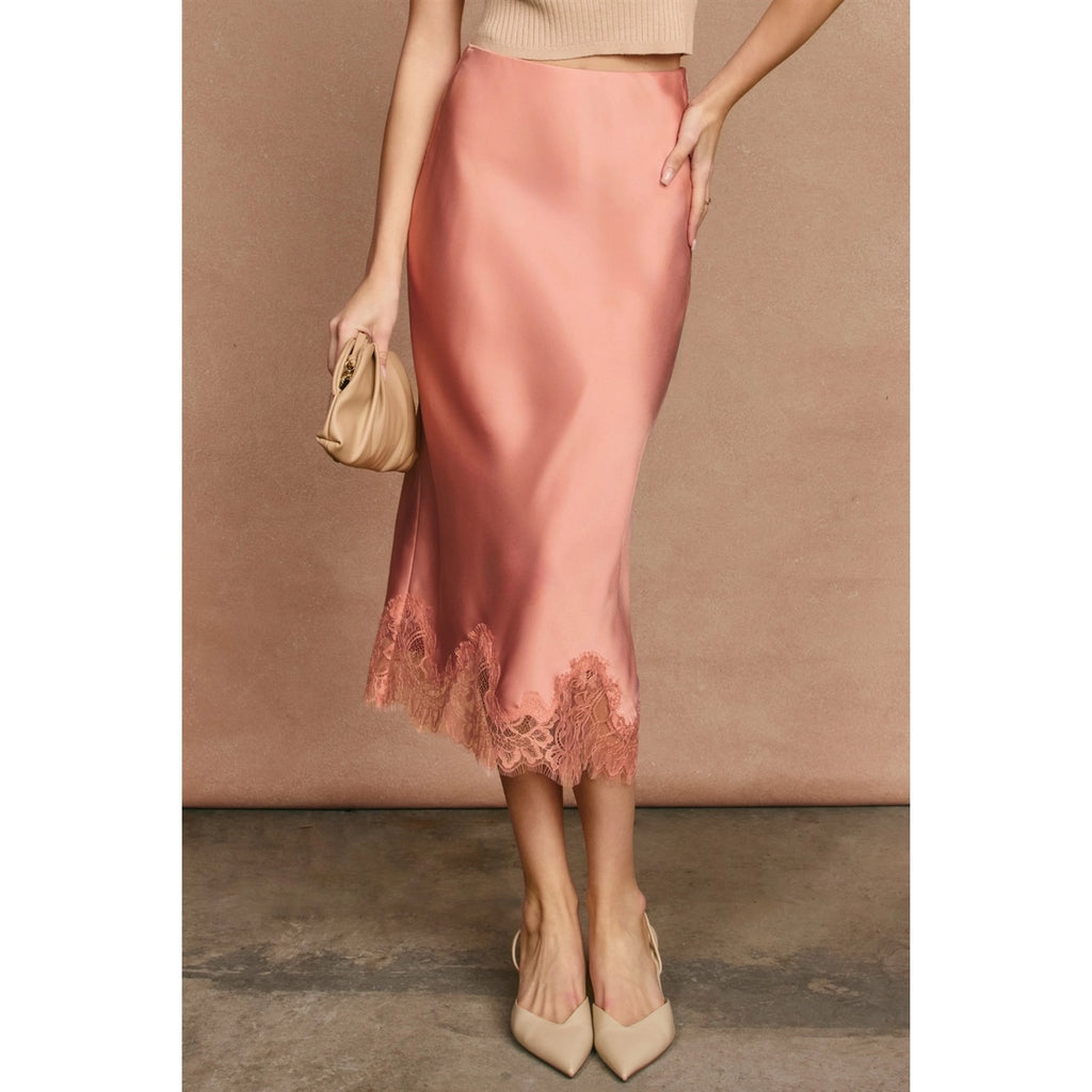 Satin Lace Pencil Skirt