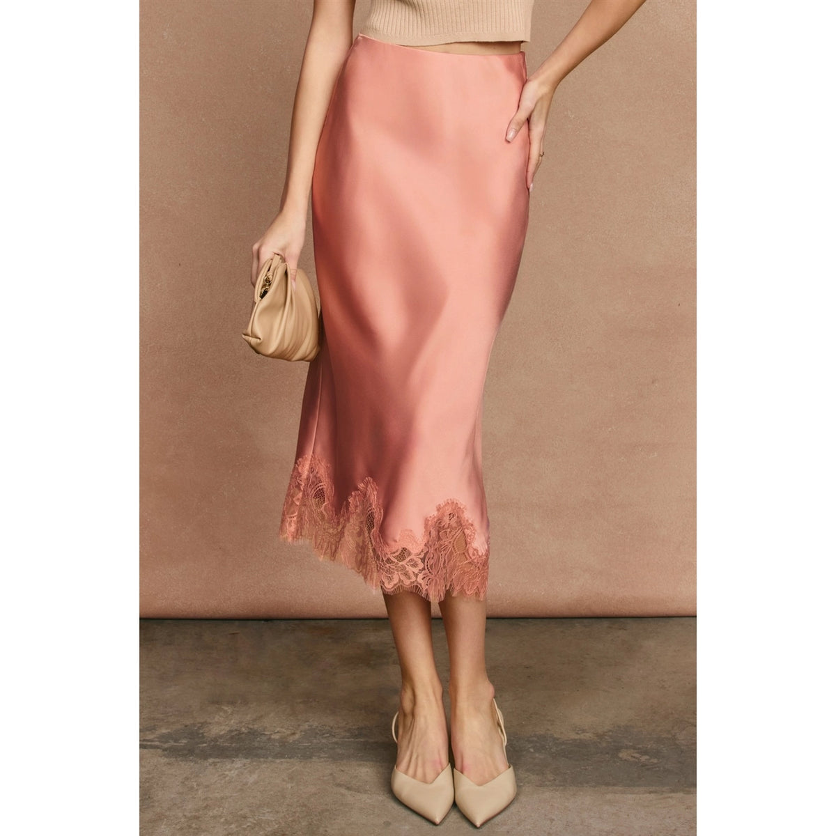 Satin Lace Pencil Skirt