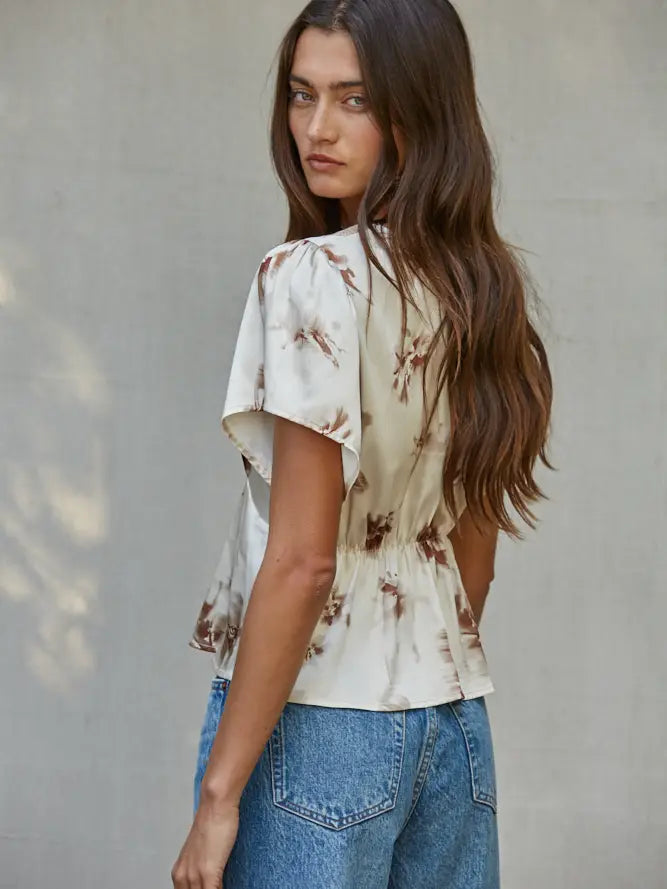 Satin Floral Print Top