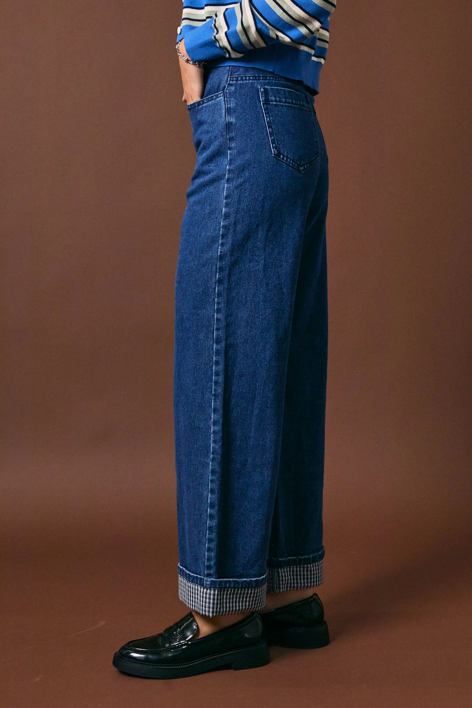 Plaid Cuff Denim Jeans