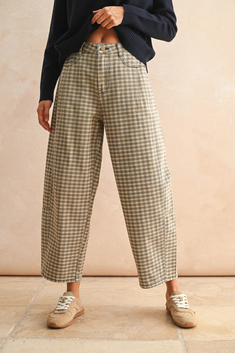 Gingham Barrel Pants