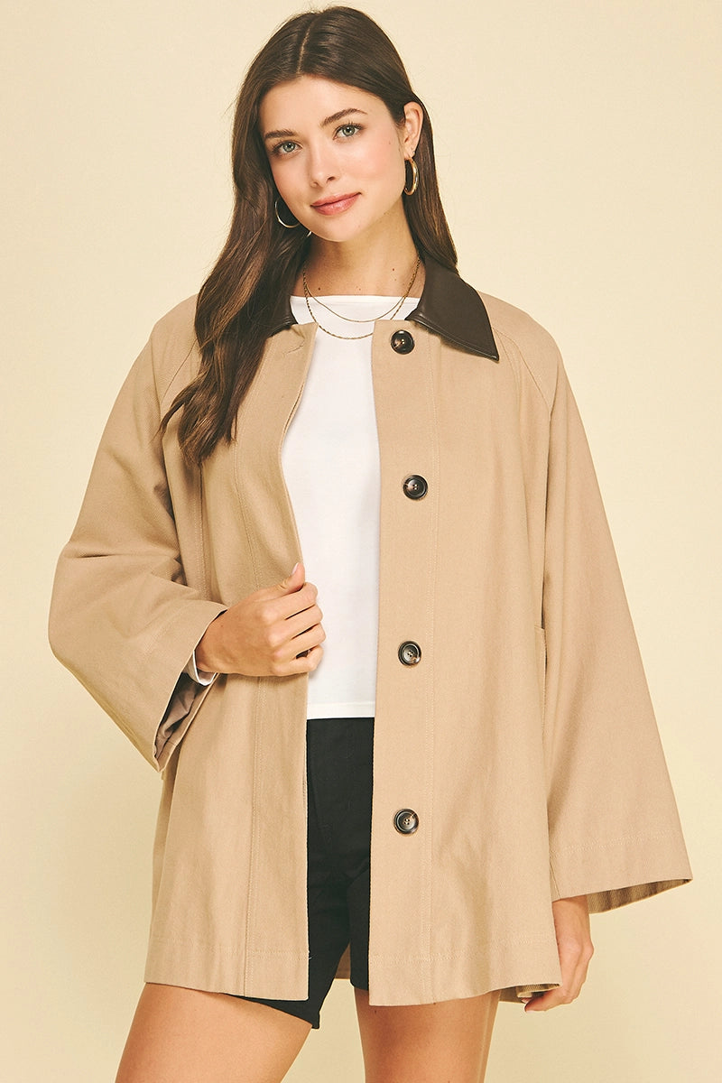 Contrast Collar Trench Coat