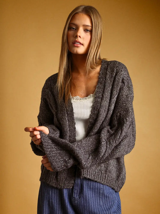 Cable Knit Open Cardigan