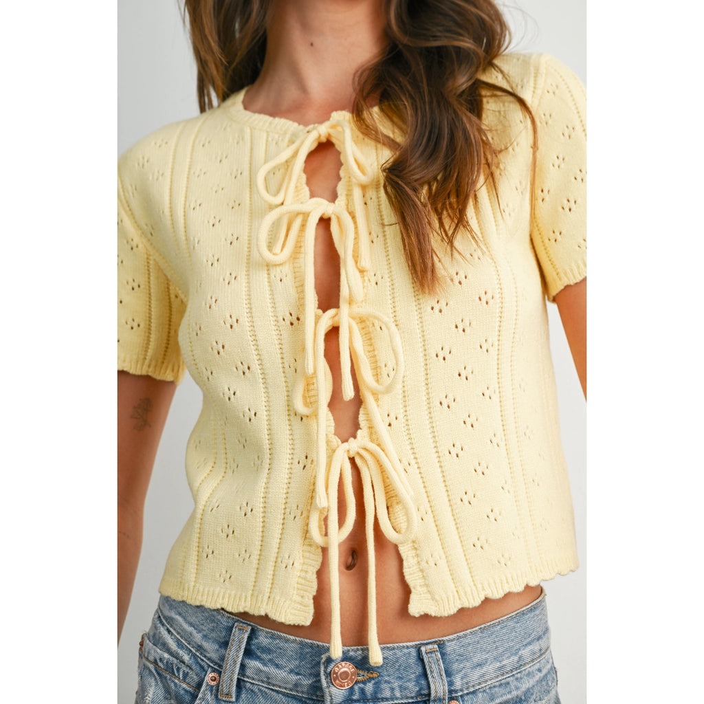 Scallop Front Tie Pointelle Top