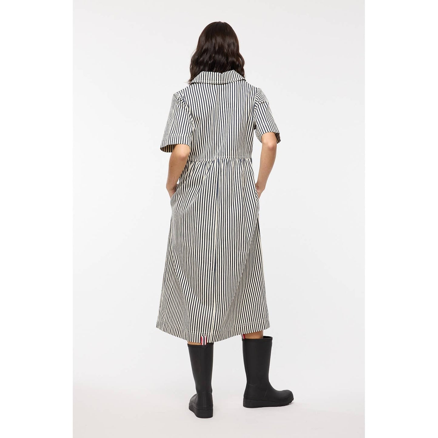 Striped Half-Zip Midi Dress