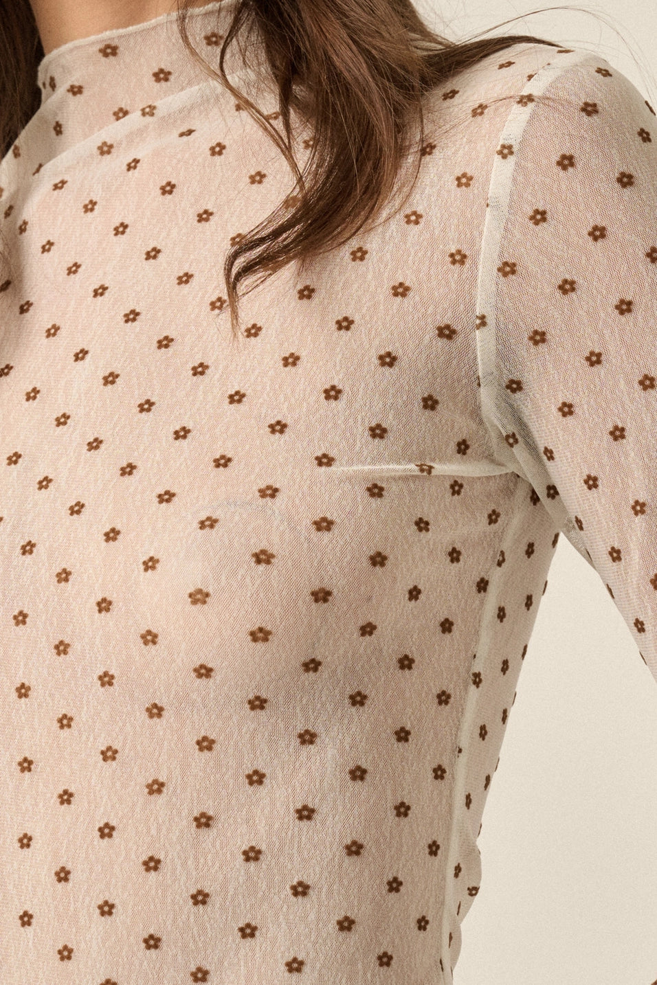 Sheer Floral Mock Neck Top
