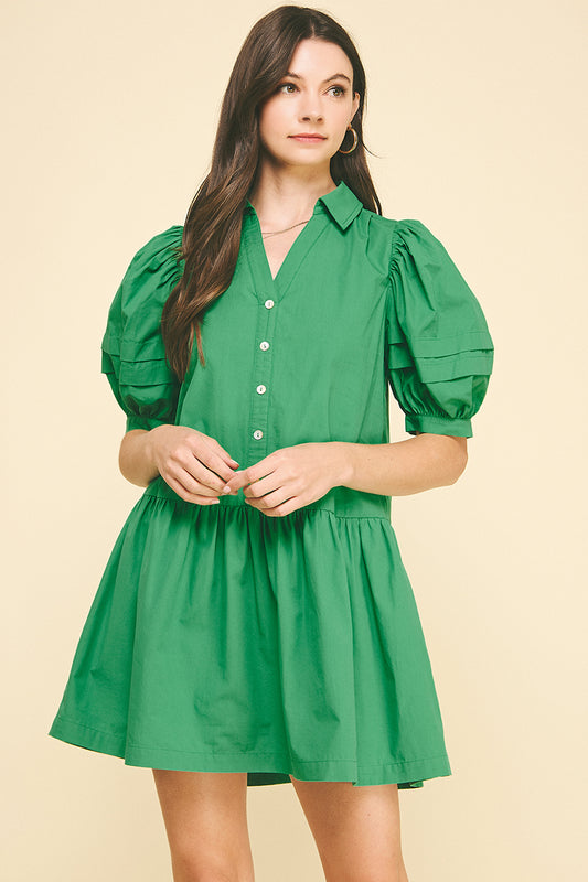 Drop Waist Bubble Sleeve Mini Dress