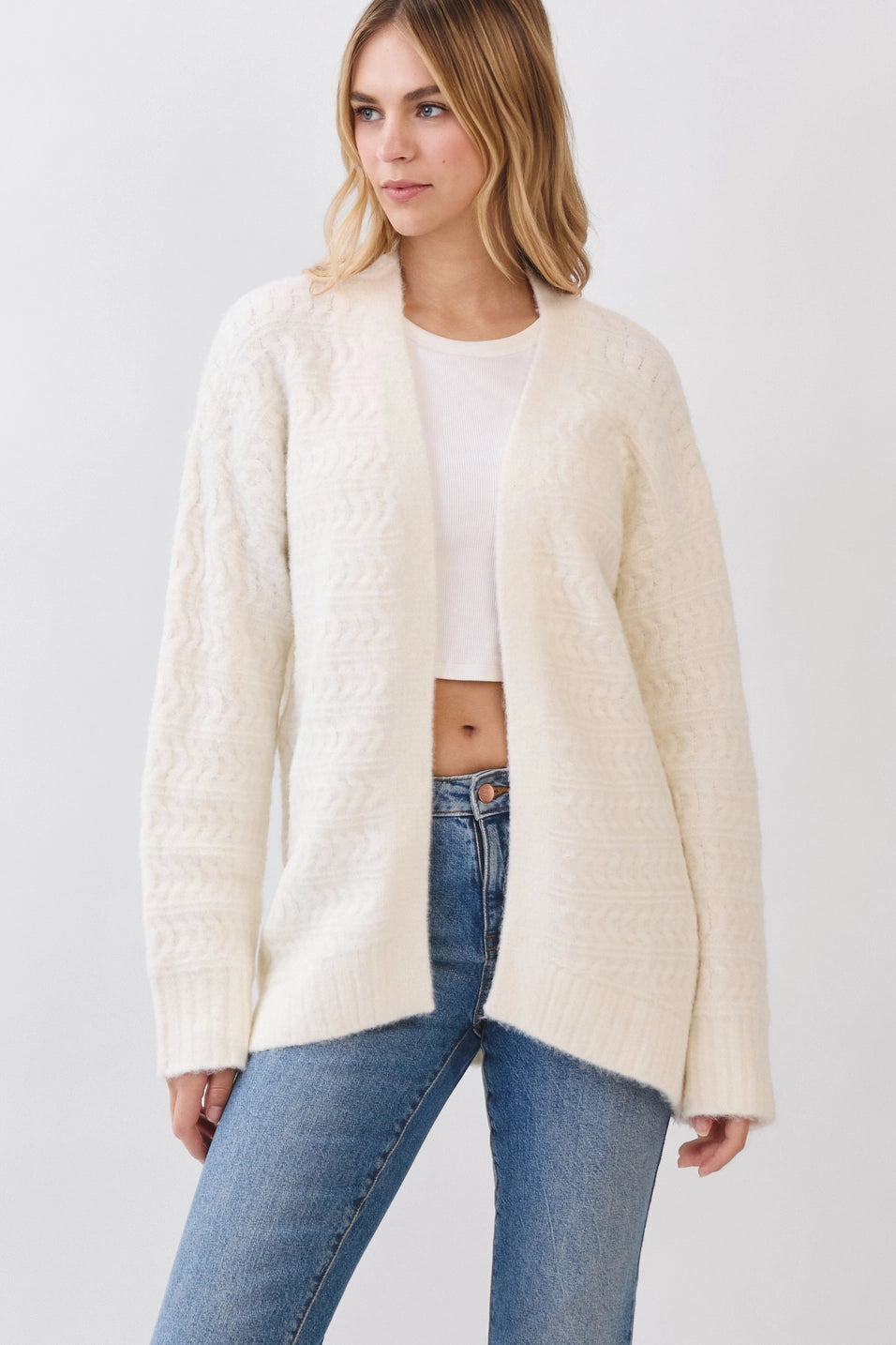 Chevron Open Front Cardigan