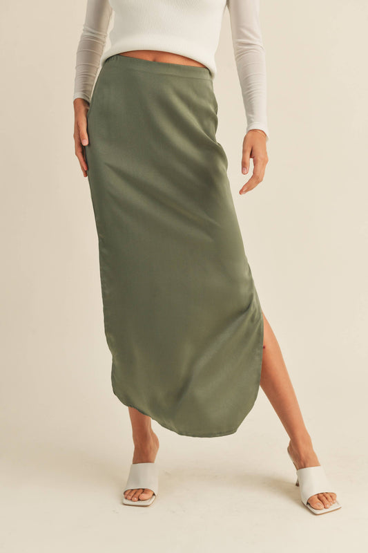 Satin Side Slit Skirt