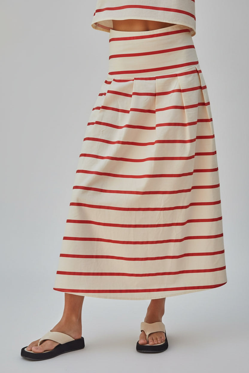 Striped Flare Midi Skirt