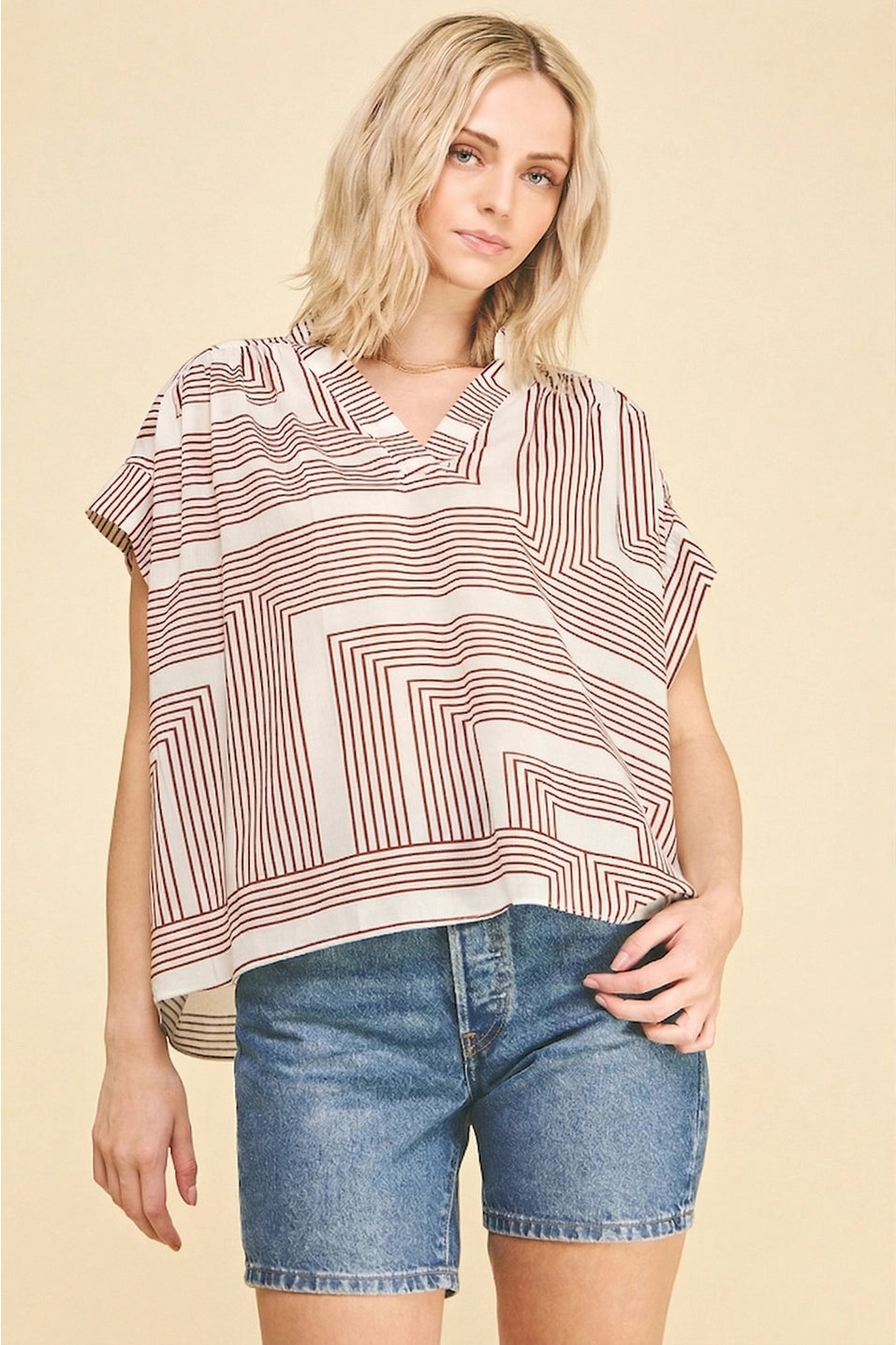 Geometric V-Neck Blouse