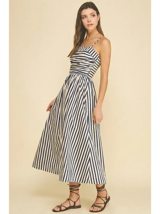 Stripe Ruched Midi Dress