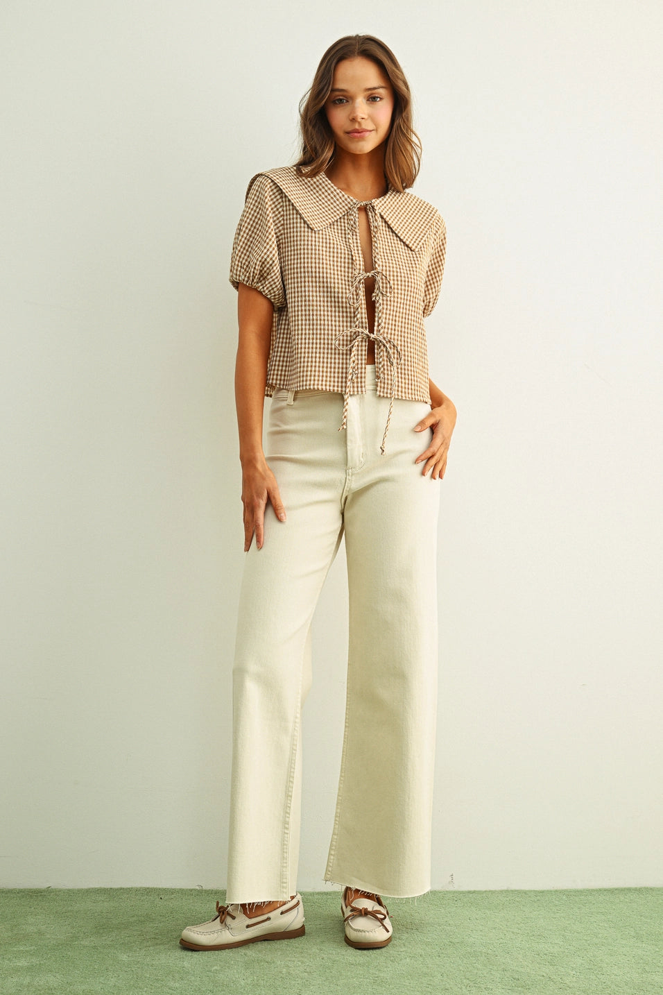 Gingham Tie Front Blouse