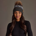 Gray Swan Pattern Knit Pom Hat